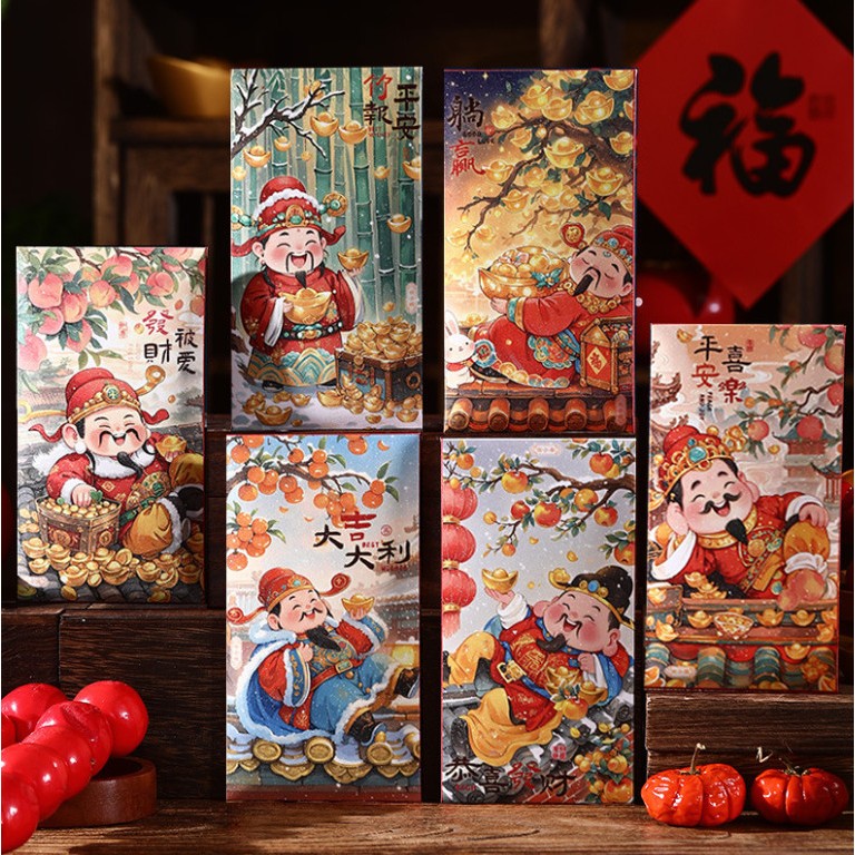 Set 6 bao lì xì mừng xuân đón tết phong cách cổ trang