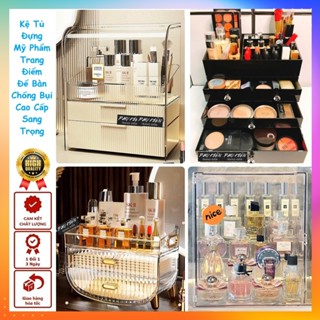 Tủ Kệ Đựng Mỹ Phẩm - Hộp Đựng Đồ Trang Điểm Cao Cấp Có Nắp Chống Bụi - Bảo Quản Đồ Makeup Để Bàn Trong Suốt Sang Trọng