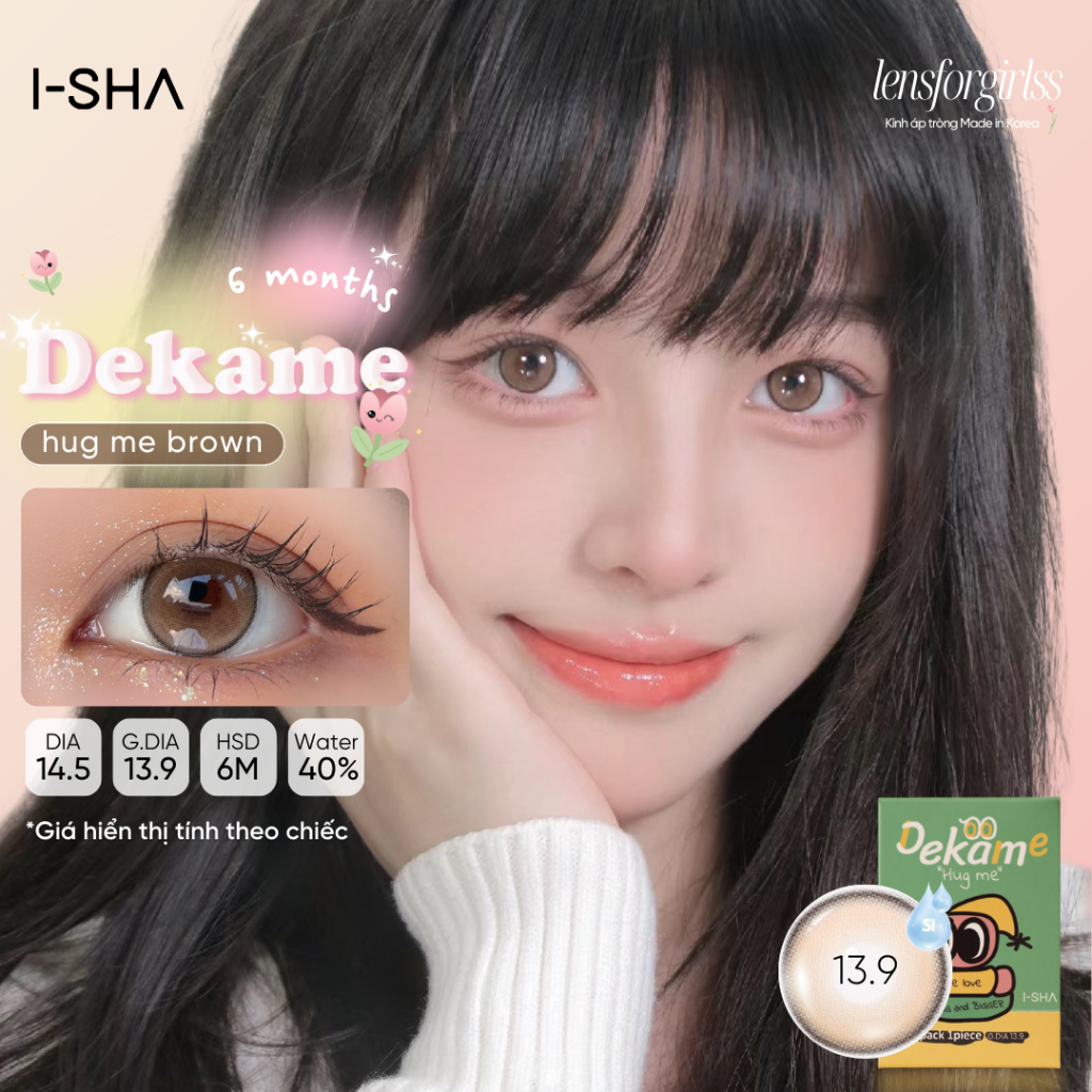 Lens cận | Kính áp tròng GIÃN TRÒNG hack mắt DEKAME HUG ME BROWN (6M) Dia 14.5mm chính hãng I-SHA | 