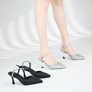 Giày Cao Gót Nữ Bít Mũi Kiểu Dáng Slingback Siêu Bền Đẹp, Đế Trụ Nhỏ Cao 9cm,Đính Đá Sang Chảnh.