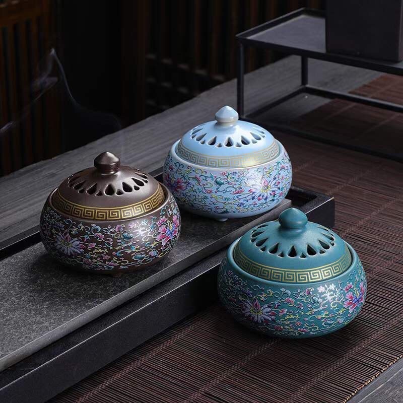 Lư xông trầm hương bằng gốm cao cấp hoa văn tinh xảo