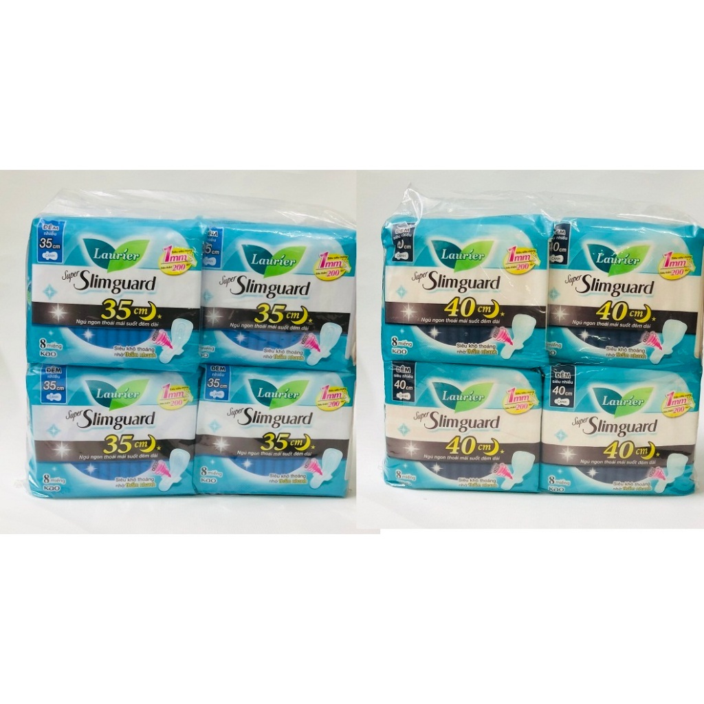 [COMBO 4 GÓI BVS] Băng Vệ Sinh Ban Đêm Laurier Super Slimguard Siêu Mỏng 1mm 35 cm & 40 cm 8 miếng
