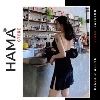 ĐẦM NHUNG 2 DÂY HAMA STORE H33 - CỔ ĐỔ XẺ ĐÙI ÔM BODY CÓ MÚT NGỰC