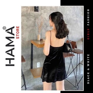 ĐẦM NHUNG 2 DÂY HAMA STORE H33 - CỔ ĐỔ XẺ ĐÙI ÔM BODY CÓ MÚT NGỰC