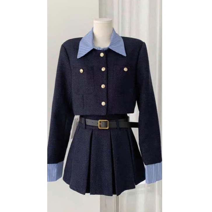 [Tặng Kèm Đai]: Sét Váy Dạ 3 Món Áo Dạ Phối Cổ Sơ Mi 2 Lớp Có Đệm Vai+Chân Váy Xếp Ly Có Quần Váy (Có Ảnh Thật) SV.111 | BigBuy360 - bigbuy360.vn