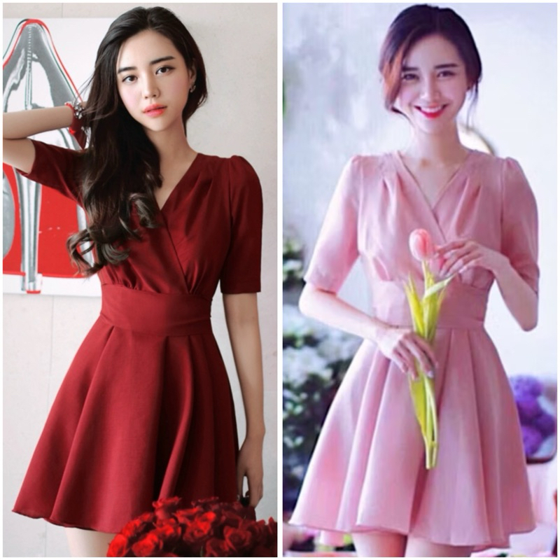 Đầm xoè váy đỏ xoè cột eo, váy dạo phố, váy tết xuongvnxk vnxk