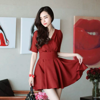 Đầm xoè váy đỏ xoè cột eo, váy dạo phố, váy tết xuongvnxk vnxk