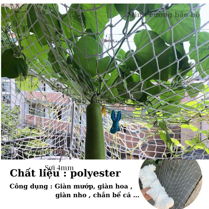 Lưới trồng cây ( dây leo giàn polyester) nhiều kích thước sợi 4ly ô 14cm