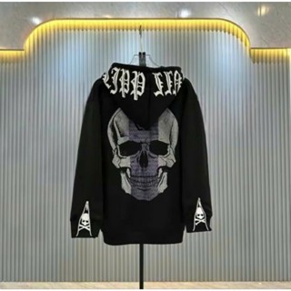 Áo Khoác Hoodie Đầu Lâu Đính Kim Tuyến, Logo Kim Loại - Áo Khoác Nam Nữ Philip Boy Phố #2025