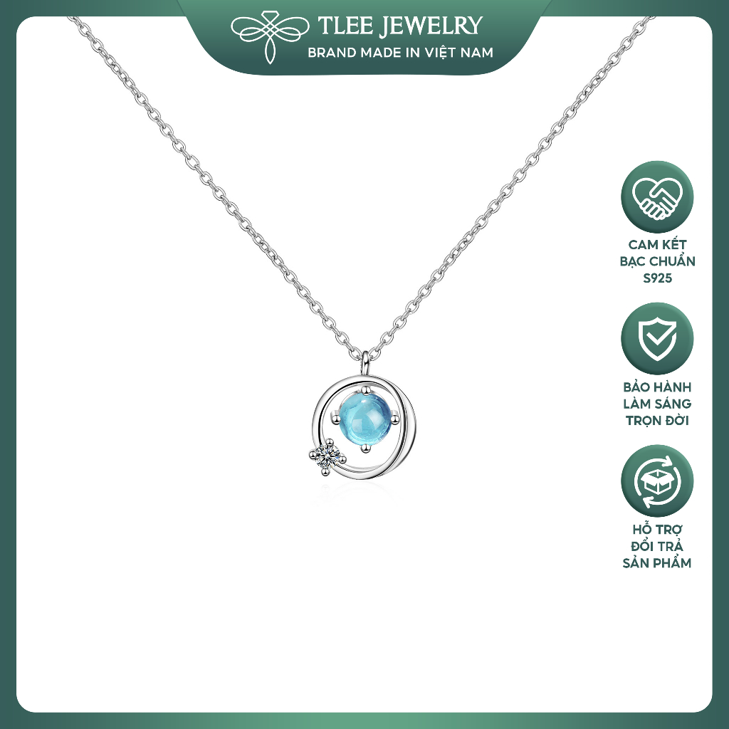 Dây chuyền bạc nữ TLEE tiểu hành tinh Orbit đính đá moonstone lấp lánh TLEE JEWELRY D0341