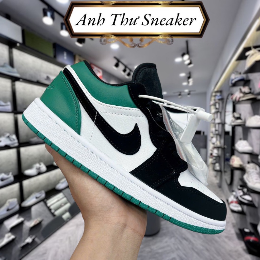 Giày sneaker JD low 1 Mystic Green cổ thấp đen trắng gót xanh lá,Giày thể thao JD đen xanh lá bản cao cấp hottrend 2024