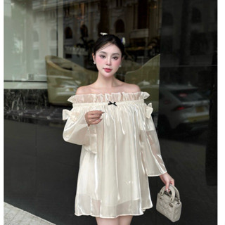   FREESIZE  Đầm trễ vai babydoll tiểu thư công chúa sang trọng đi chơi hẹn hò đi tiệc mặc Tết MIA BYBYPIL 