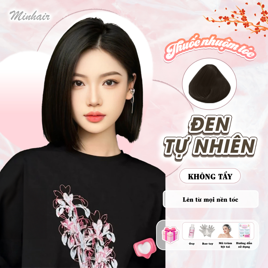 Thuốc nhuộm tóc, thuốc nhuộm tóc Đen Tự Nhiên MINHAIR, không cần tẩy tại nhà