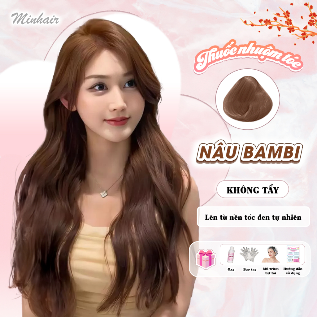 Thuốc nhuộm tóc Nâu, thuốc nhuộm tóc Nâu Bambi Không Tẩy, tặng kèm oxy trợ dưỡng và bao tay Đổi Màu Tóc Nữ