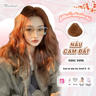 Thuốc nhuộm tóc nâu, thuốc nhuộm tóc Nâu Cam Đất, MINHAIR, tặng kèm oxy trợ dưỡng và bao tay