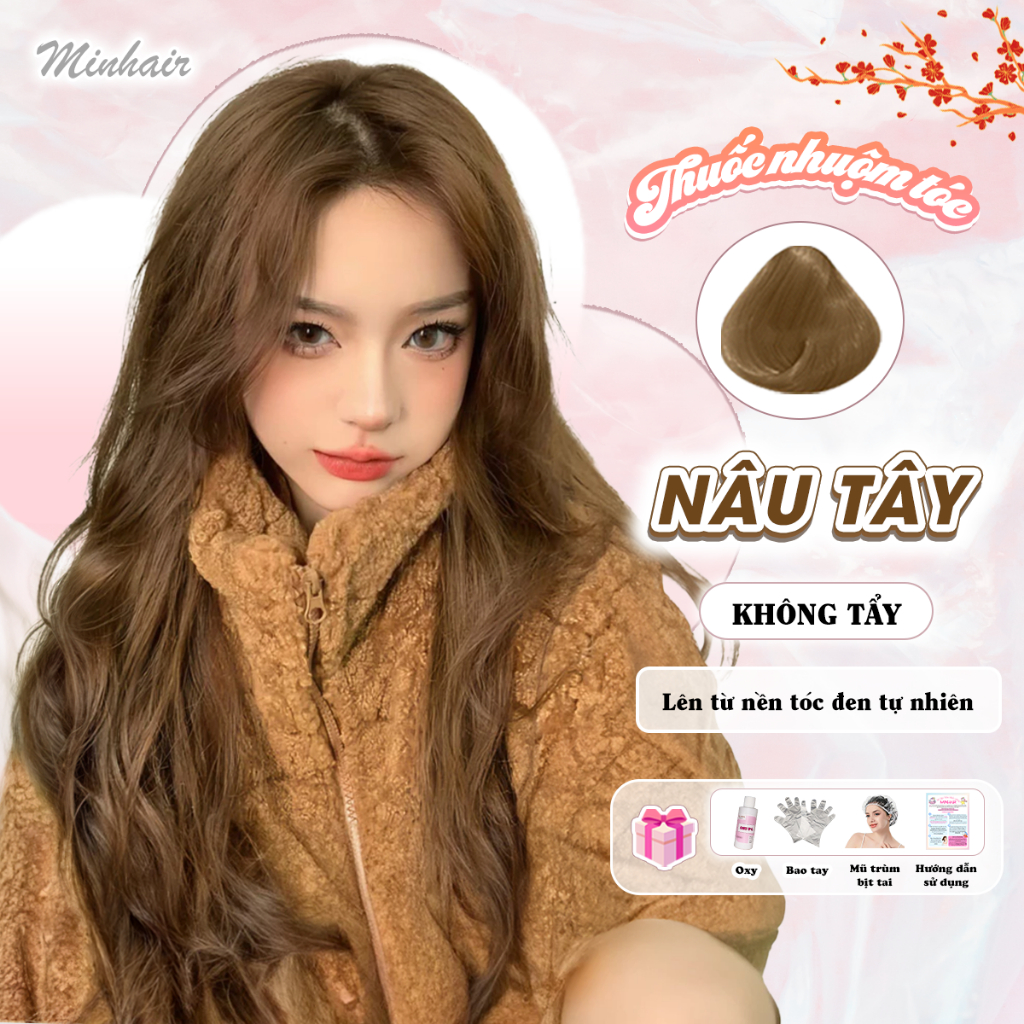 Thuốc nhuộm tóc, thuốc nhuộm tóc màu Nâu Tây không cần tẩy tại nhà, MINHAIR