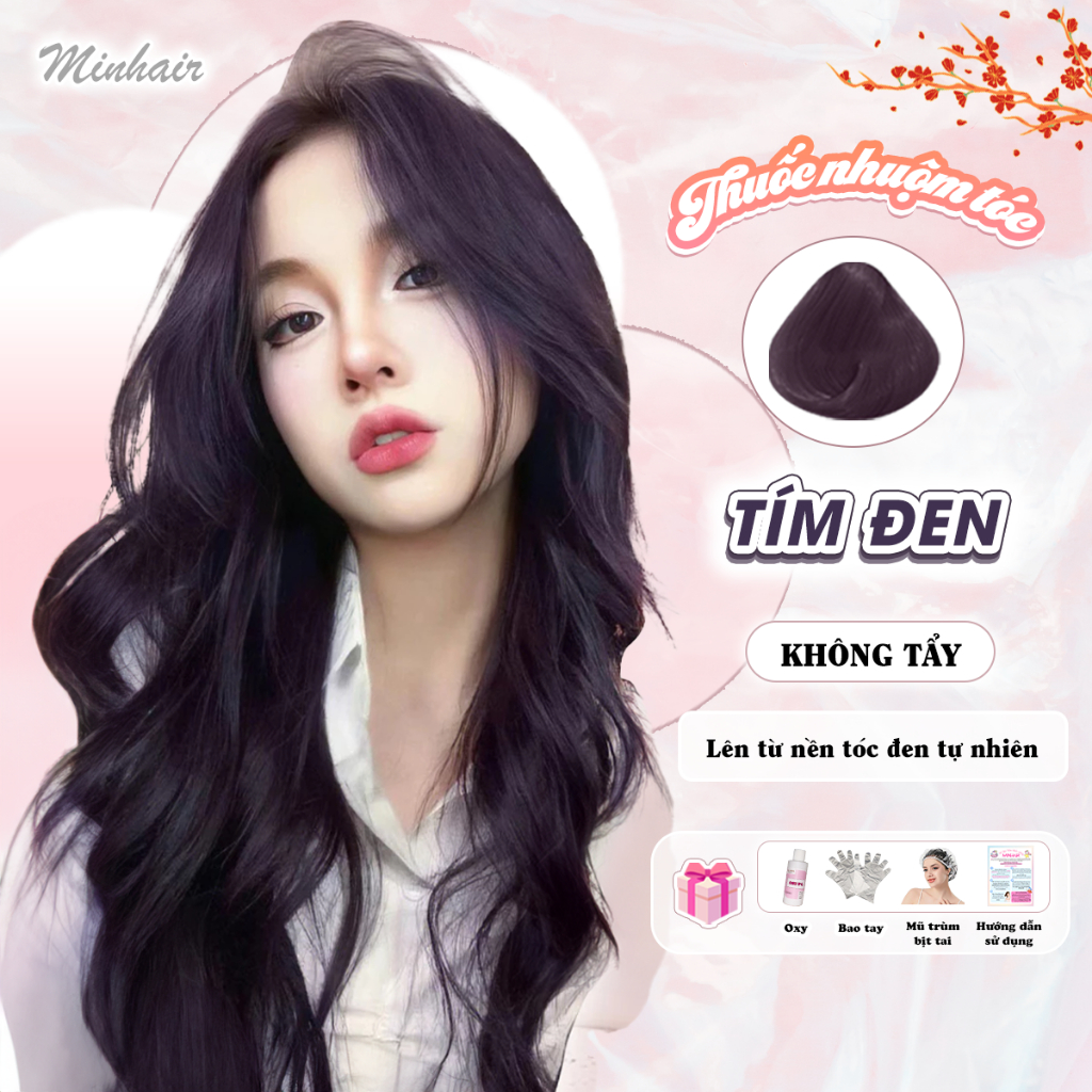 Thuốc Nhuộm tóc Tím, Thuốc nhuộm tóc màu Tím Đen, Minhair, không cần tẩy tóc