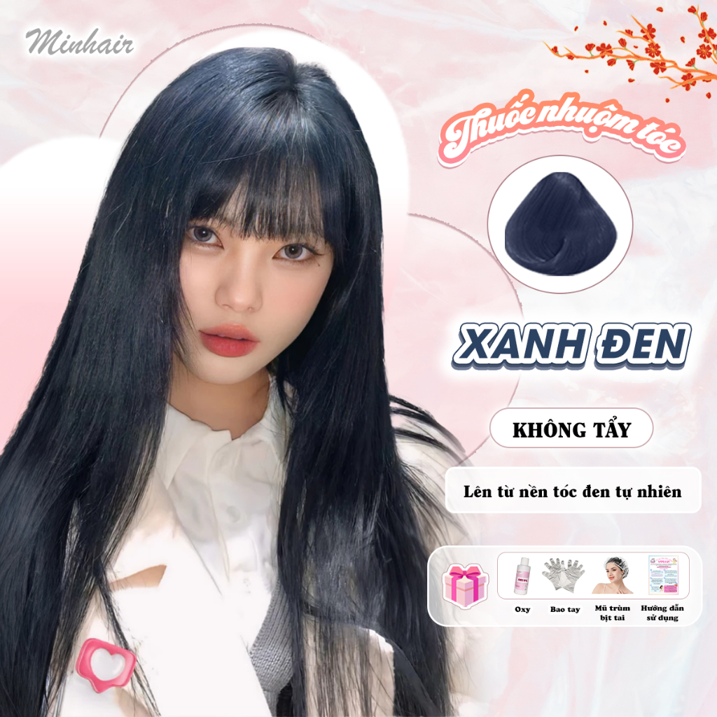 Thuốc nhuộm tóc Xanh Đen, thuốc nhuộm tóc màu Xanh Đen Minhair, tặng kèm trợ dưỡng và bao tay