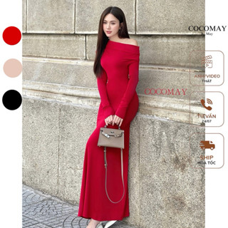 COCOMAY Đầm lệch vai thun mặc nhiều kiểu maxi dáng dài Đen / Đỏ / Nude