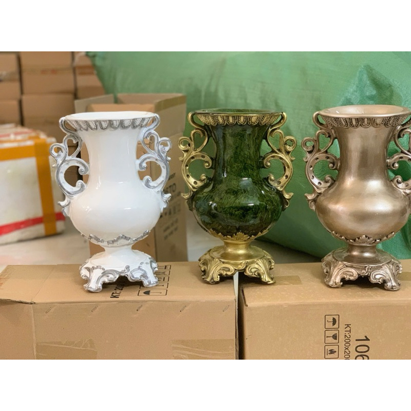 Bình cắm hoa composite Cúp 10- Bình cắm lông công, hoa lụa, đào đông
