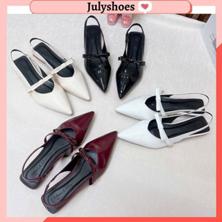 Sục bệt nữ mũi nhọn phối nơ chất da bóng cao cấp Giày sục mũi nhọn phối nơ nhỏ quai ngang