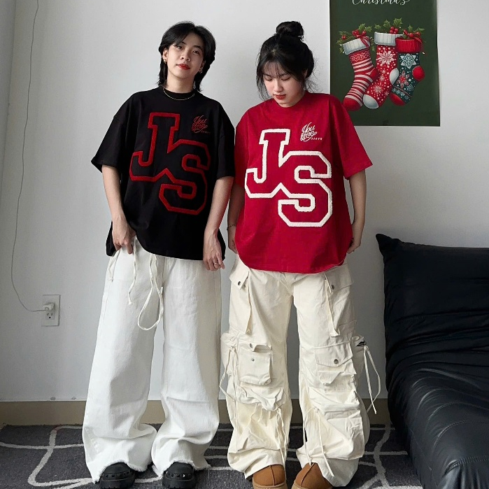 JS tee BOXY - Áo thun cổ tròn Thêu xù JS form rộng nam nữ unisex 🖤 Áo phông boxy Brand Jaystoree | BigBuy360 - bigbuy360.vn