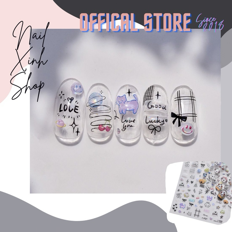 Sticker nail 3D hoạt hình LOOPY siêu dễ thương