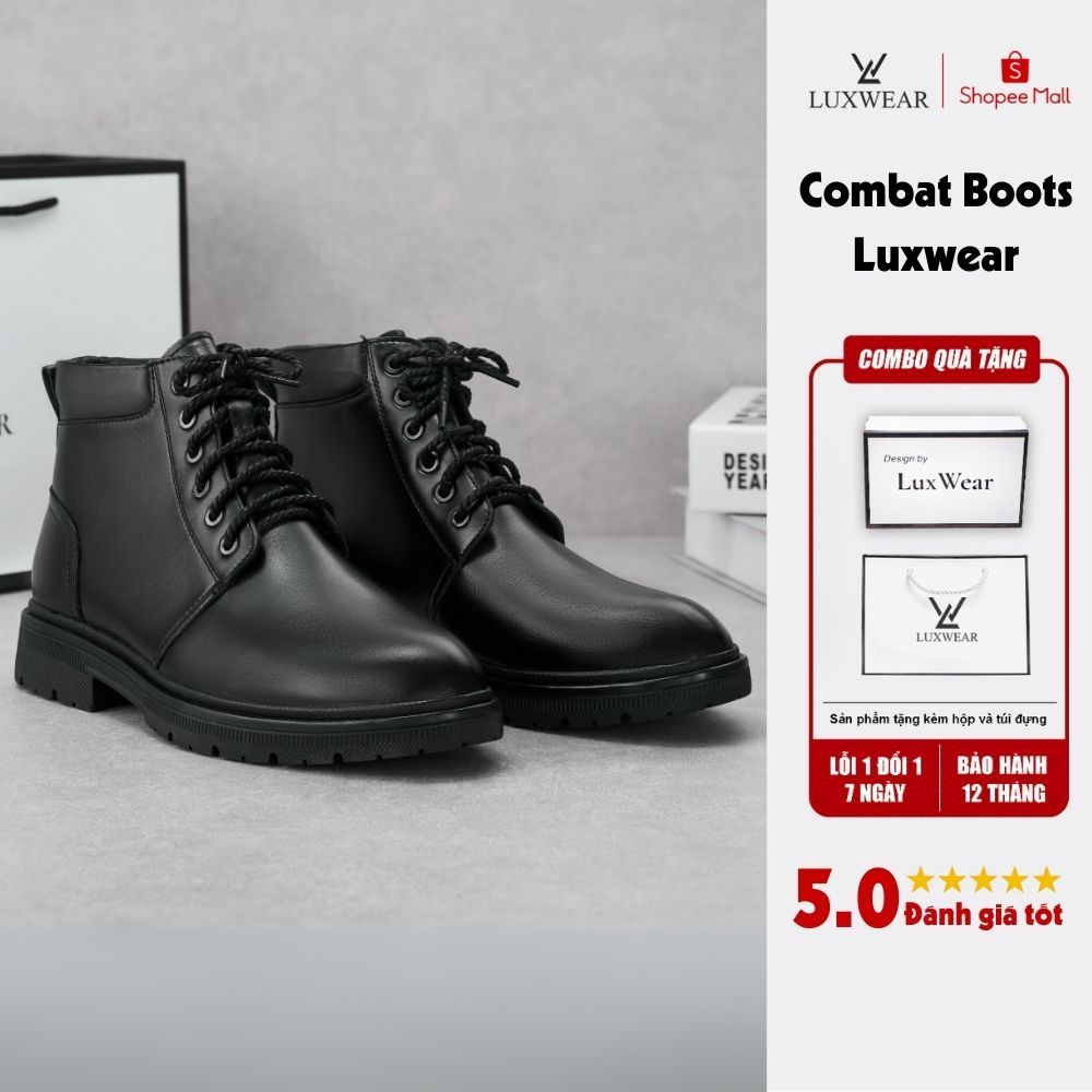Giày Boot nam LuxWear da bò nguyên tấm màu đen mềm êm phong cách trẻ trung GC02