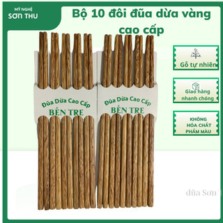  Bộ 10 đôi đũa gỗ dừa vàng dừa bến tre không hóa chất đũa ăn cơm chống mốc nhẵn đẹp 