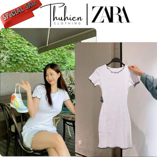 THUHIENZR(sẵn M)Váy mini ZARA 5584/310/250 tay ngắn vải dệt màu trắng nude(kèm ảnh thật)