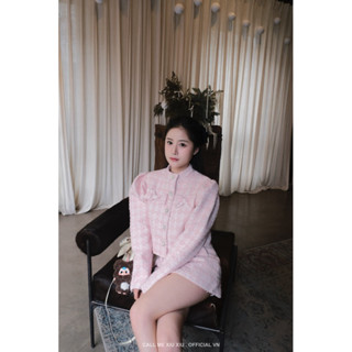 BY XIU - ( Thiết kế )" Luna Tweed " SET ÁO DẠ MIX QUẦN VÁY TAY BỒNG ĐÍNH NƠ TIỂU THƯ