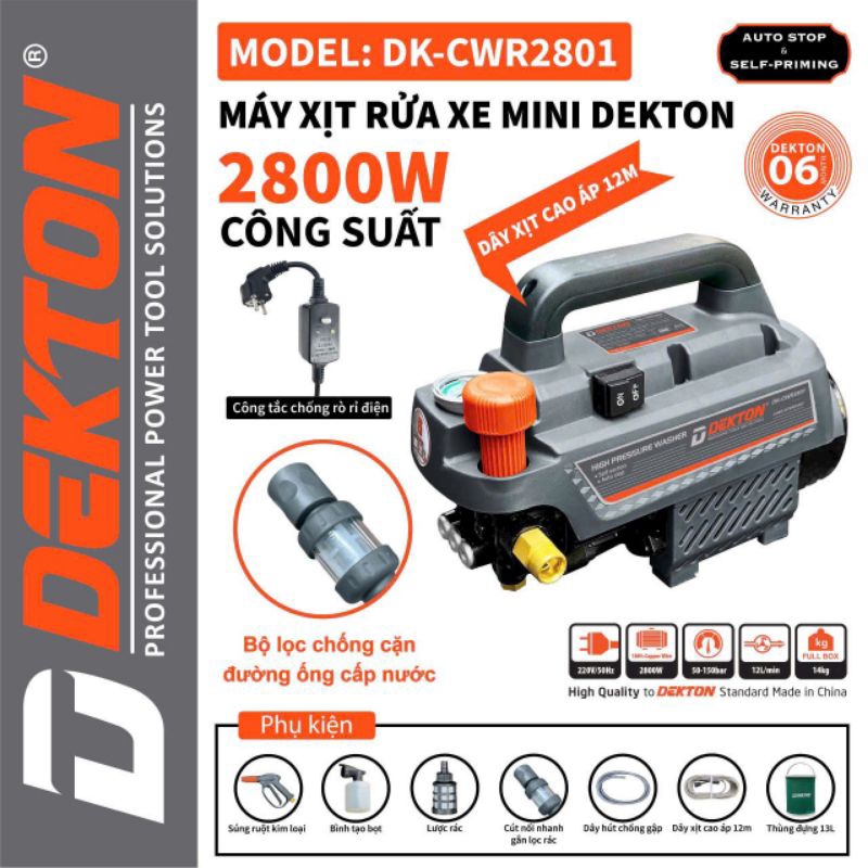 Máy rửa xe DEKTON DK-CWR2801 chống giật tự động an toàn