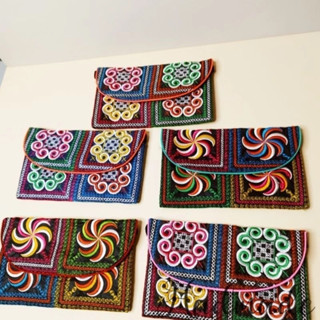 Ví cầm tay hai ngăn lắp gập thêu thổ cẩm -  lưu niệm MADE IN VIỆT NAM