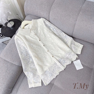 Áo sơmi kiểu nữ tay dài hoạ tiết zen cổ ngọc TM1916376