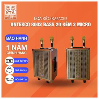 Loa kéo karaoke ONTEKCO Hozing 8002 Loa bluetooth kèm 2 micro Bass 20cm, chống hú cao cấp vỏ gỗ lưới mạ vàng