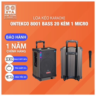 Loa kéo karaoke ONTEKCO 8001 kèm 1 micro Bass 20cm, chống hú cao cấp vỏ gỗ hàng chính hãng