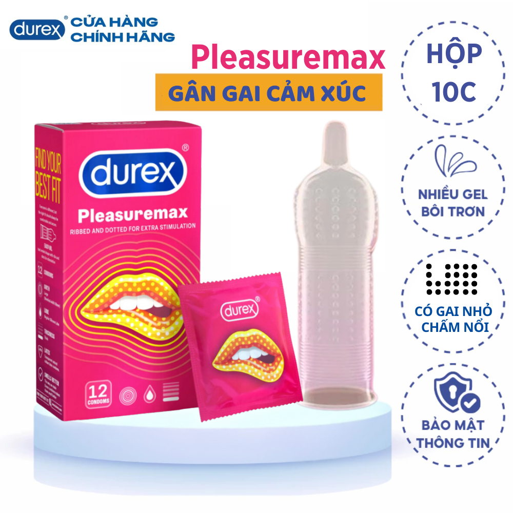 Hộp 12 Bao Cao Su Durex Pleasuremax - Bao Cao Su Gân Gai Mỏng Chính Hãng  - Durextoy