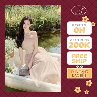 Váy Đầm Ballet Dress Thiết Kế Nữ Dáng Dài Bồng Xòe Trễ Vai Corset Tafta Phối Lưới Màu Be Tiểu Thư Đi Tiệc Soleil