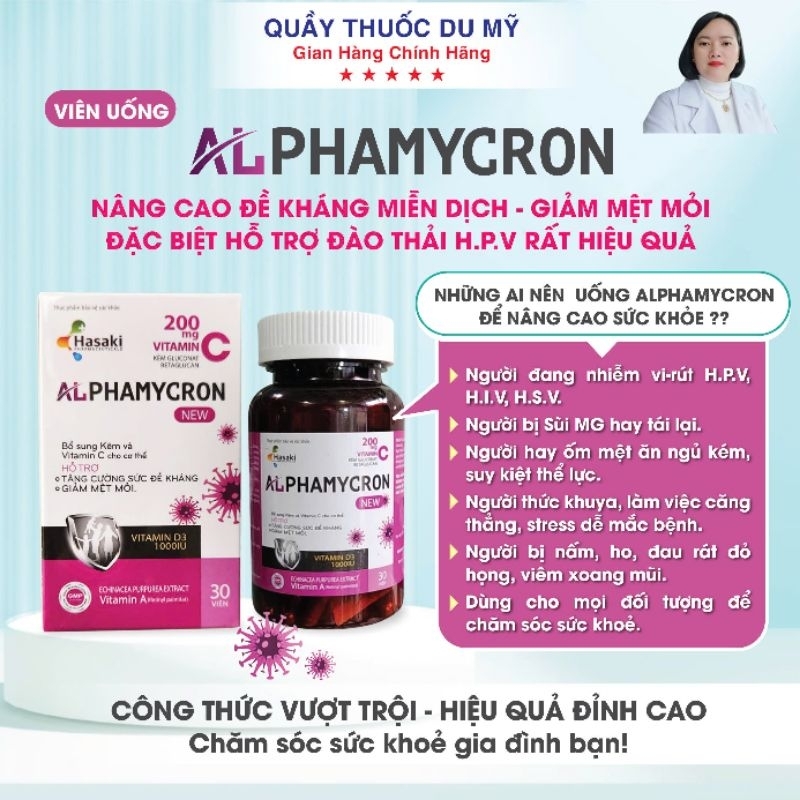 Viên Uống ALPHAMYCRON Lọ 30 viên .Hỗ Trợ Tăng Miễn Dịch Đào Thải thải hpv khỏi sùi mào gà