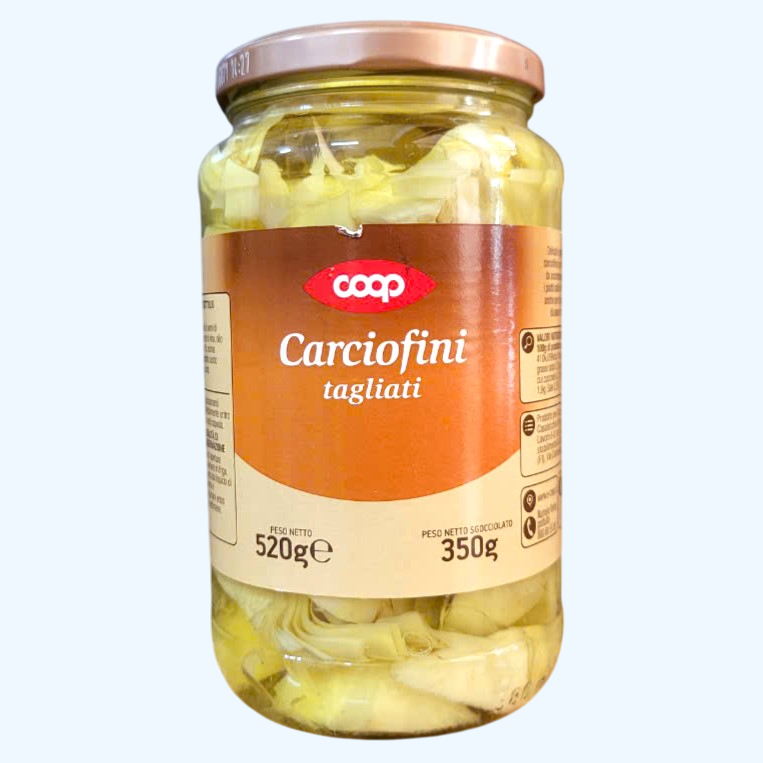 COOP -- LỌ LỚN 520g -- HOA A TI SÔ CẮT LÁT Ý NGÂM DẦU HƯỚNG DƯƠNG Artichoke Hearts Marinated in Oil