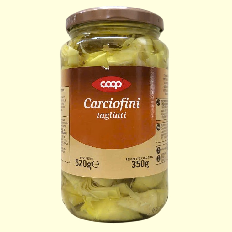 COOP + LỌ LỚN 520g + HOA  A TI SÔ CẮT LÁT NGÂM DẦU HƯỚNG DƯƠNG Artichoke Hearts Marinated in Oil