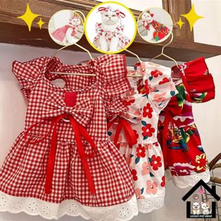 Áo cho chó váy cho mèo nữ có nơ quần áo thú cưng mặc hè 3 màu trang phục dịp lễ tết