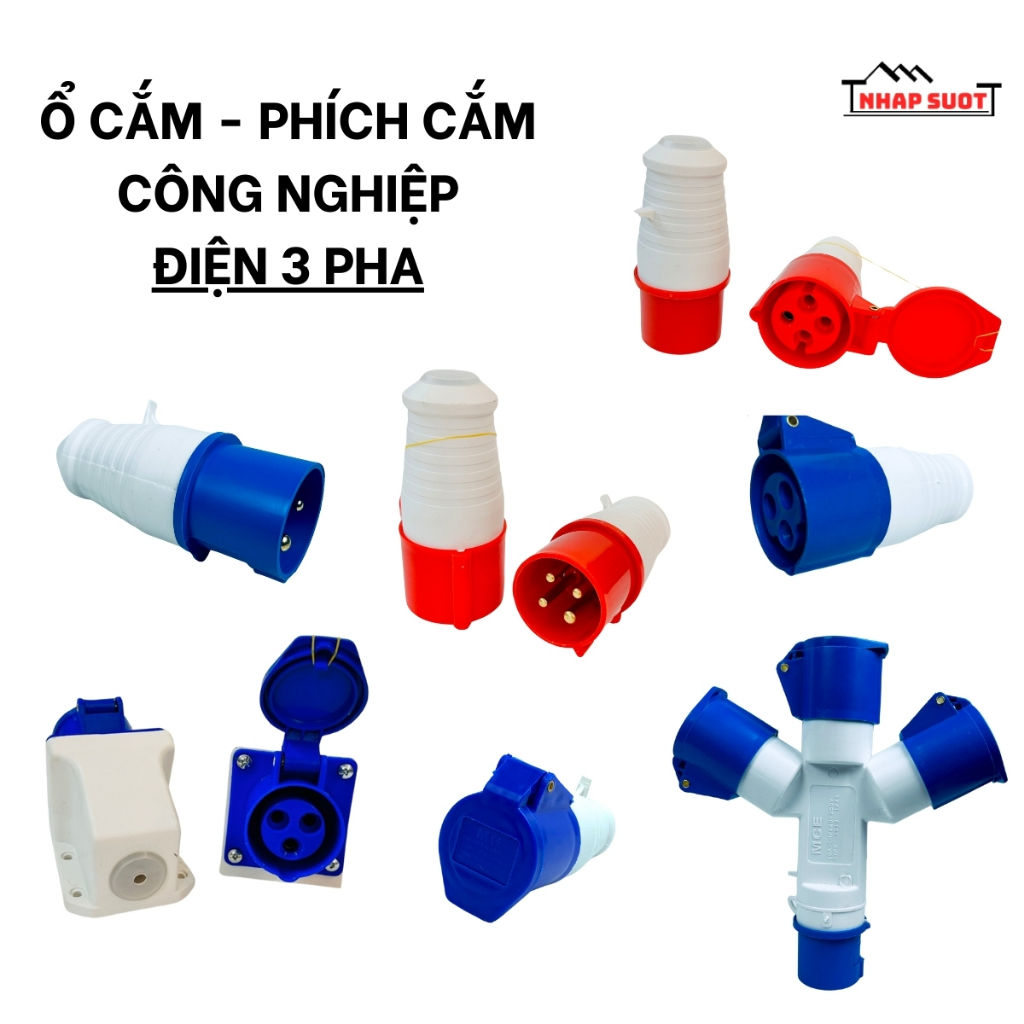 Phích cắm, ổ cắm công nghiệp đực cái, âm dương, cố định 16A 32A 3 pha 3 chấu 220/250V IP44