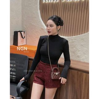  Áo thun cổ cao độn vai chuẩn Kim Anh Bui  CÒN Đen  