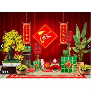 Tranh vải Tết Nguyên Đán 2025 tranh vải trang trí Tết Ất Tỵ phông nền chụp ảnh Tết