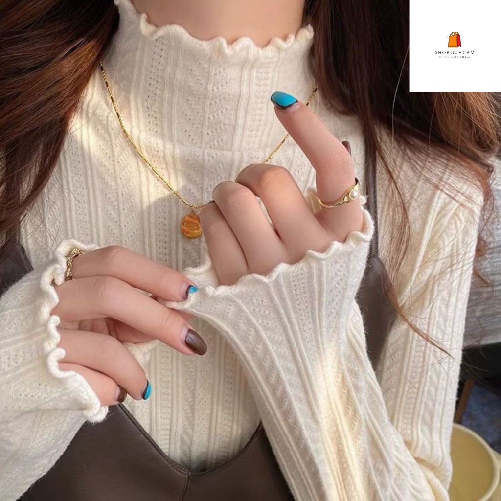 Áo Len Giữ Nhiệt Dài Tay, Áo Len Tăm Co Giãn Cổ 3p Sóng Phối Hoạ Tiết Thổ Cẩm Dáng Ôm Body Dễ Phối Hàng Qccc Shopquacam | BigBuy360 - bigbuy360.vn