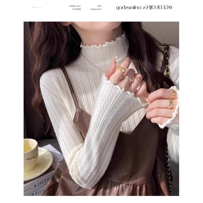 Áo Len Giữ Nhiệt Dài Tay, Áo Len Tăm Co Giãn Cổ 3p Sóng Phối Hoạ Tiết Thổ Cẩm Dáng Ôm Body Dễ Phối Hàng Qccc Shopquacam | BigBuy360 - bigbuy360.vn