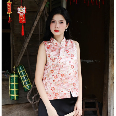 YU CHERRY | Áo kiểu chất vải hoa gấm TAN THOI TANK TOP YA511