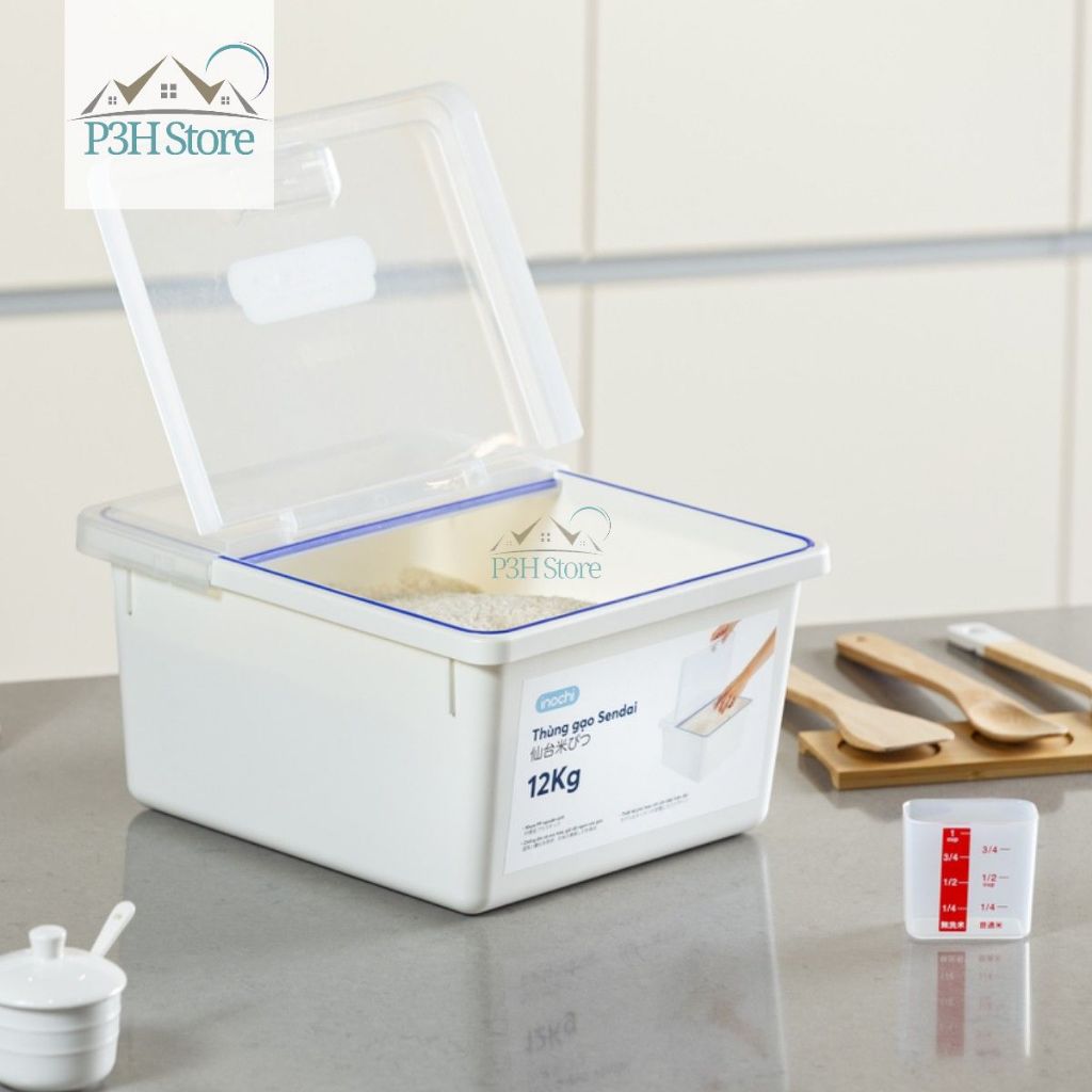 Thùng đựng gạo 12kg Inochi Sendai kháng khuẩn chống ẩm mối mọt và 5Kg Lock&Lock Rice&Grain HPL560 P3H Store