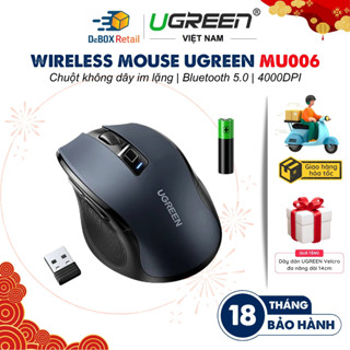 Chuột không dây Ugreen MU006 (Bluetooth 5.0) 2.4G Chế Độ Kép Chuột Ergonomic 4000 DPI | 5 Chế độ DPI - Hàng Chính hãng
